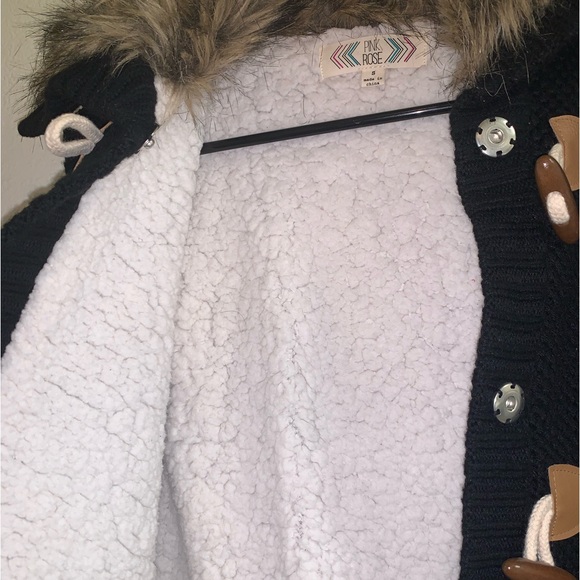 Pink Rose Women's  black and Brown Sweater Vest, Sherpa lined, Faux Fur Collar - Picture 6 of 6